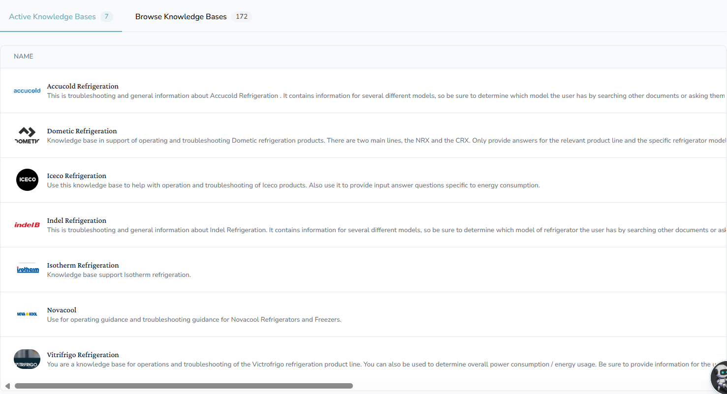 List of all the fridge knowledge bases we have so far, more coming soon!